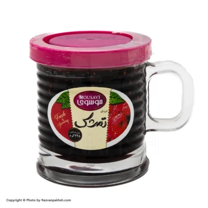 مرباموسوی تمشک(طرح لیوان دسته دار)245گ(165ف)12ع**