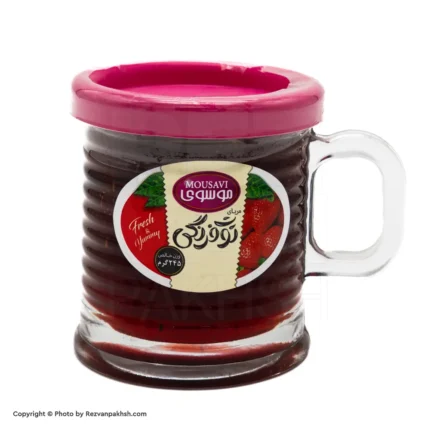 مرباموسوی توت فرنگی(طرح لیوان دسته دار)245گ(280ف)12ع